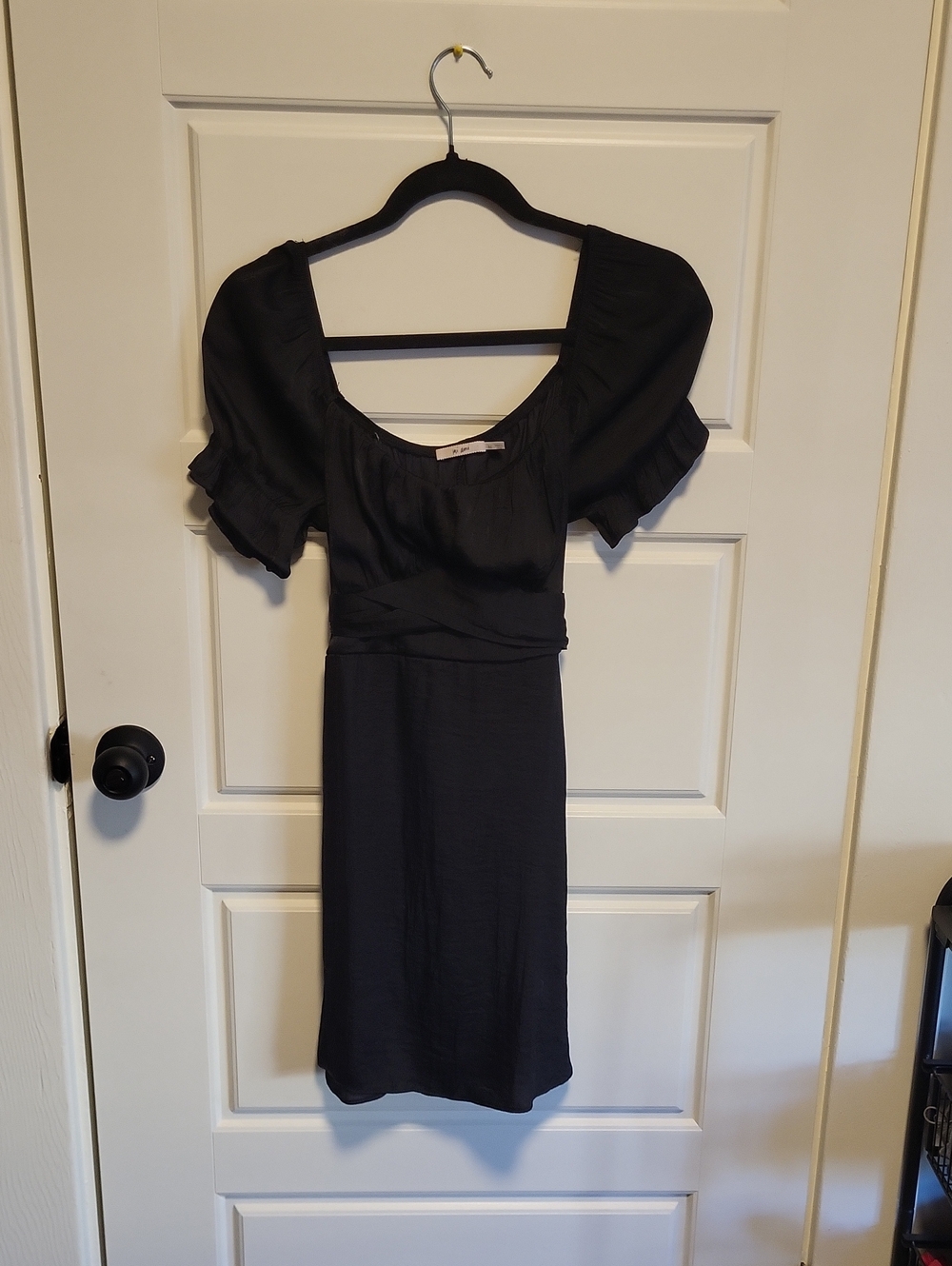 miami Black Square-Neck Midi Dress with Puff Sleeves